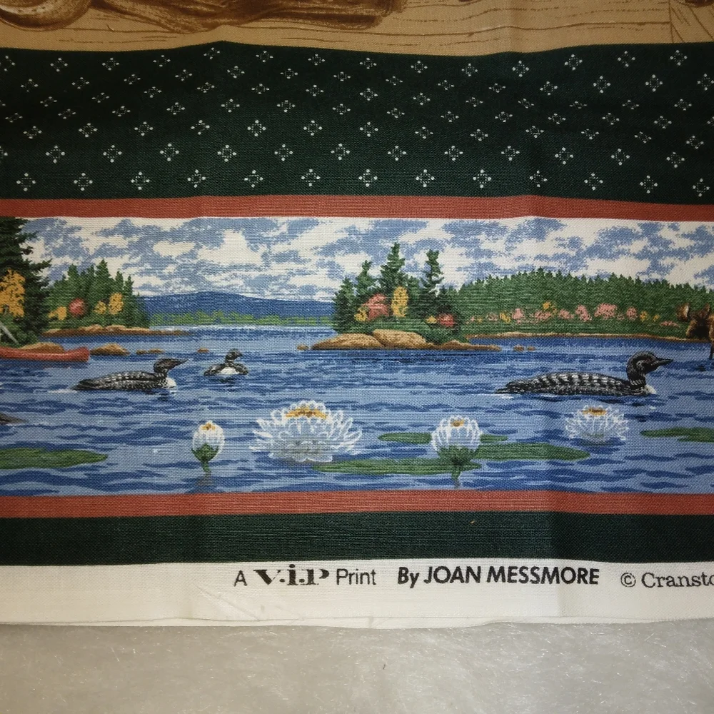 FABRIC PILLOW PANELS with border, fishing scenes by Joan Messmore